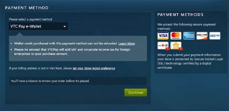 Cách 1: Thanh toán bằng ví điện tử VTC Pay khi mua game tại Steam
